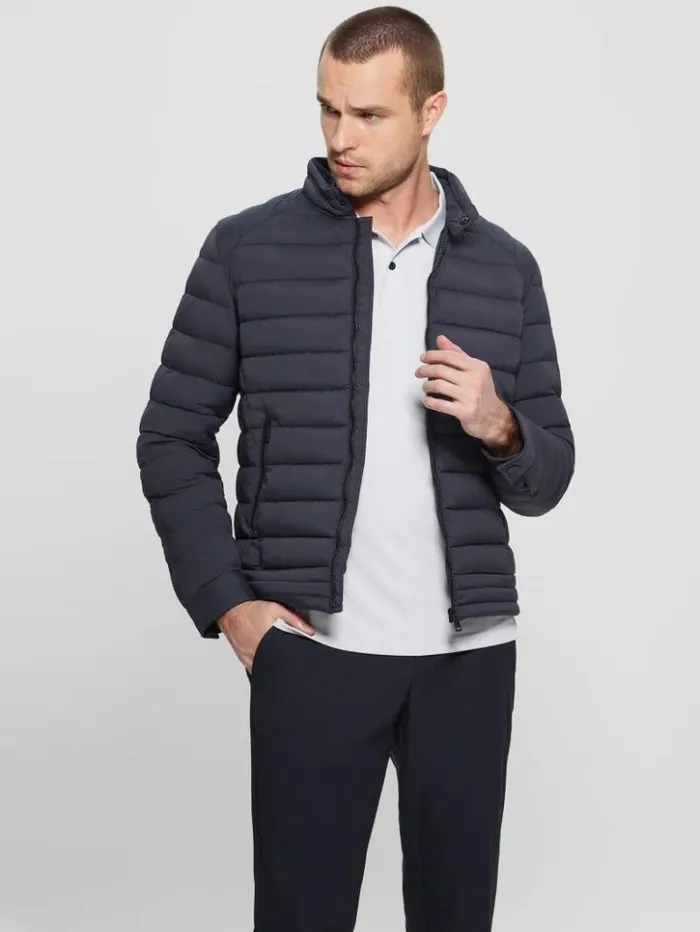 Men GUESS Jackets and Coats Eco TechStretch Hooded Jacket Bleu lgant
