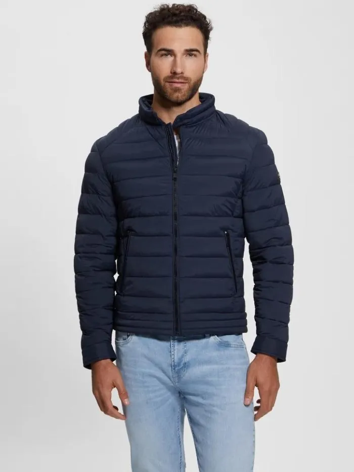 Men GUESS Jackets and Coats Eco TechStretch Hooded Jacket Bleu lgant