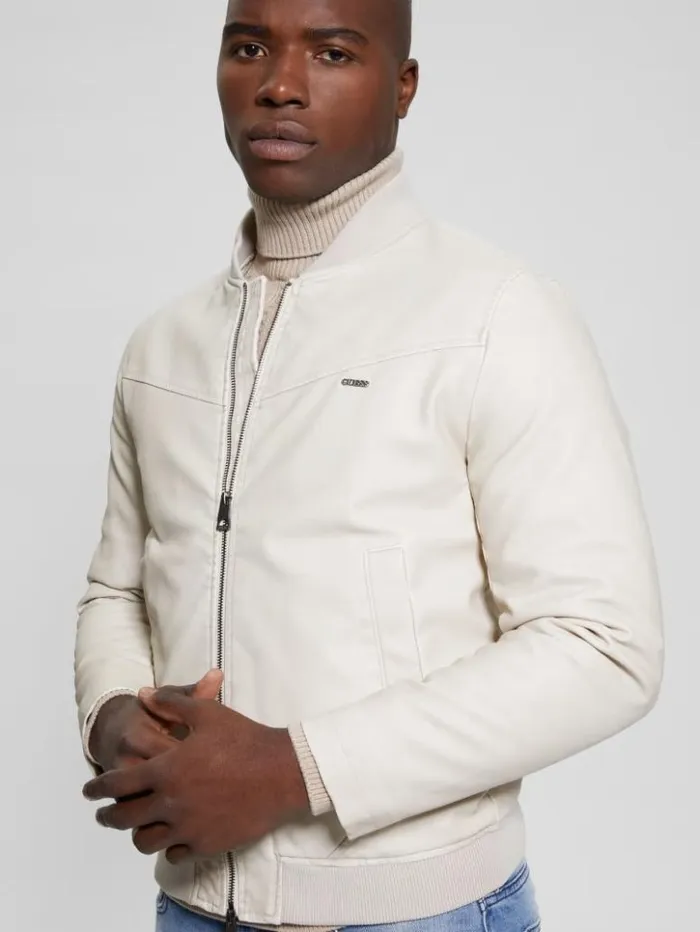 Men GUESS Jackets and Coats FauxLeather Aviator Jacket Vanilla Blush