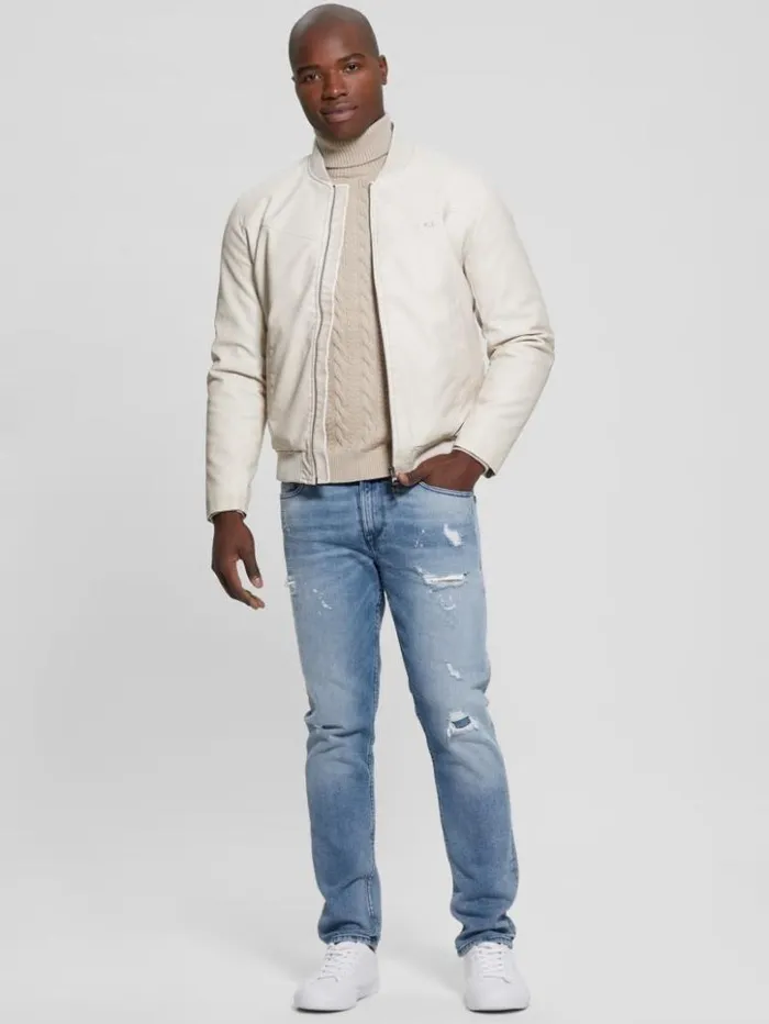 Men GUESS Jackets and Coats FauxLeather Aviator Jacket Vanilla Blush