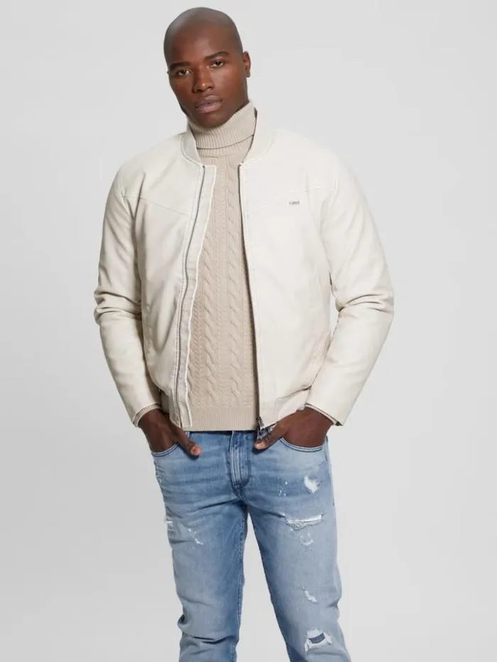 Men GUESS Jackets and Coats FauxLeather Aviator Jacket Vanilla Blush