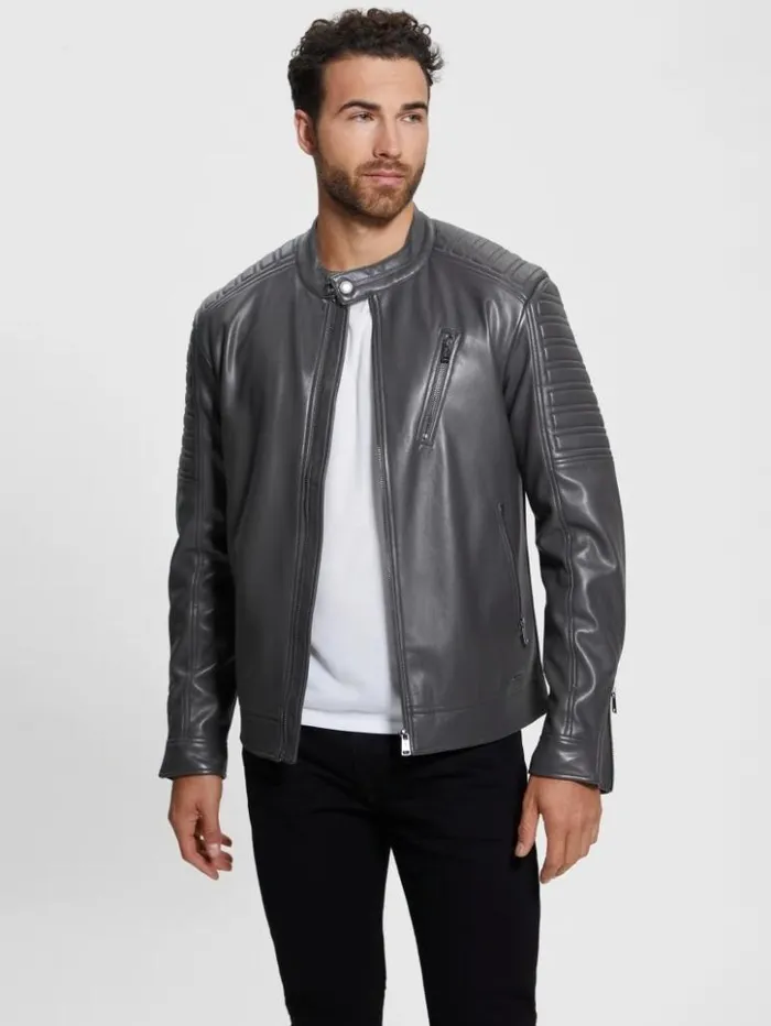 Men GUESS Jackets and Coats FauxLeather Biker Jacket Magnetic