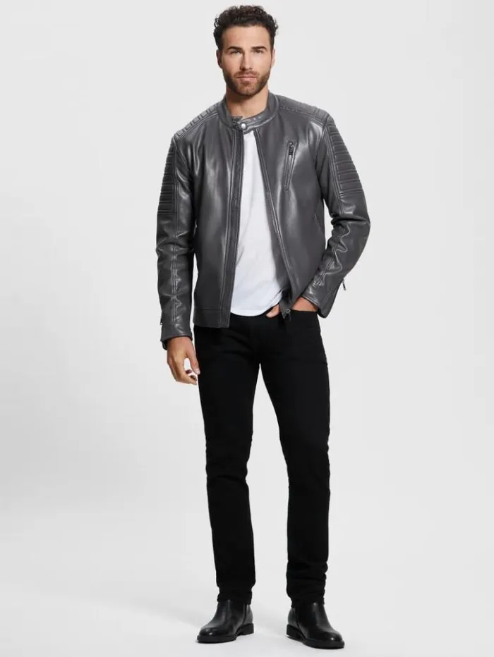 Men GUESS Jackets and Coats FauxLeather Biker Jacket Magnetic