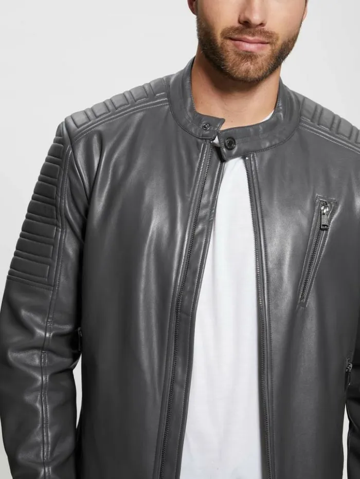 Men GUESS Jackets and Coats FauxLeather Biker Jacket Magnetic