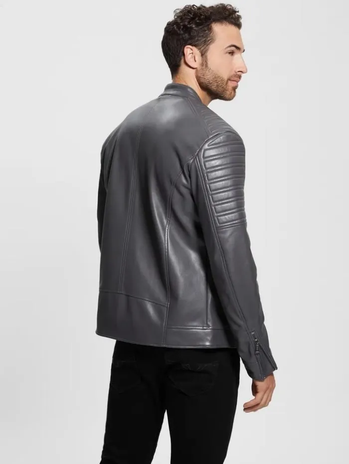Men GUESS Jackets and Coats FauxLeather Biker Jacket Magnetic