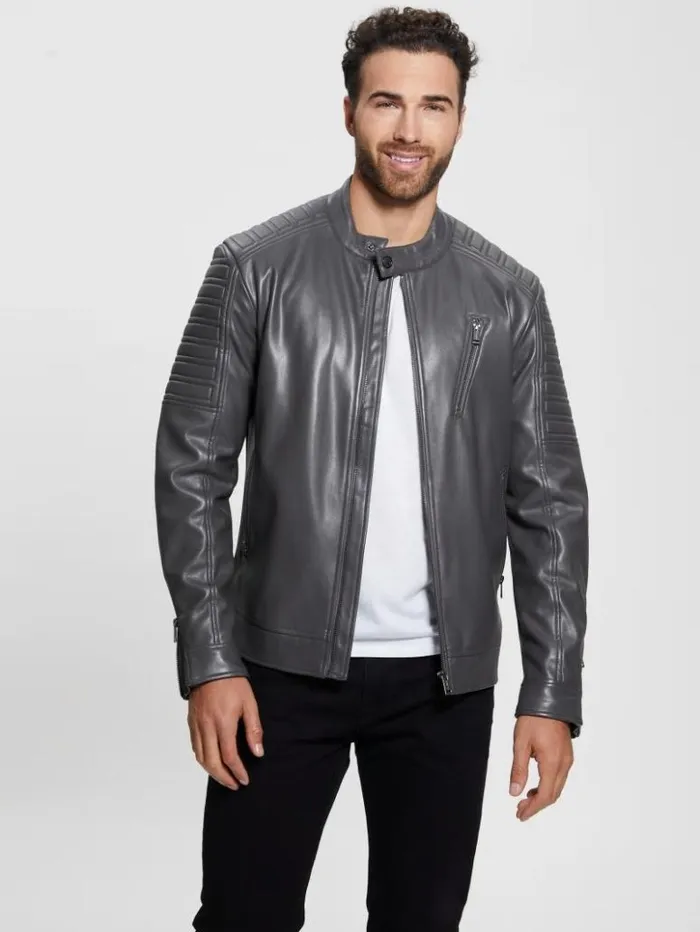 Men GUESS Jackets and Coats FauxLeather Biker Jacket Magnetic