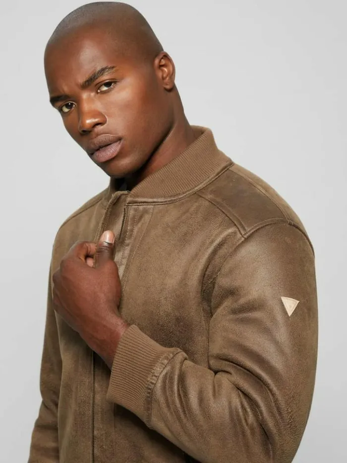 Men GUESS Jackets and Coats FauxSuede Aviator Jacket Teak Wood