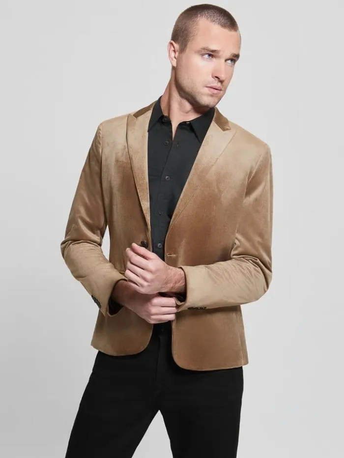 Men GUESS Jackets and Coats Fulham Velvet Blazer Champagne Multi