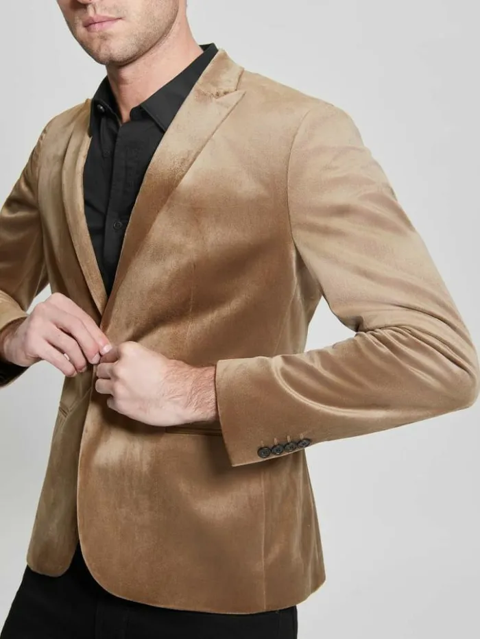 Men GUESS Jackets and Coats Fulham Velvet Blazer Champagne Multi