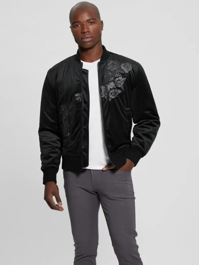 Men GUESS Jackets and Coats Fulham Velvet Flight Jacket Black