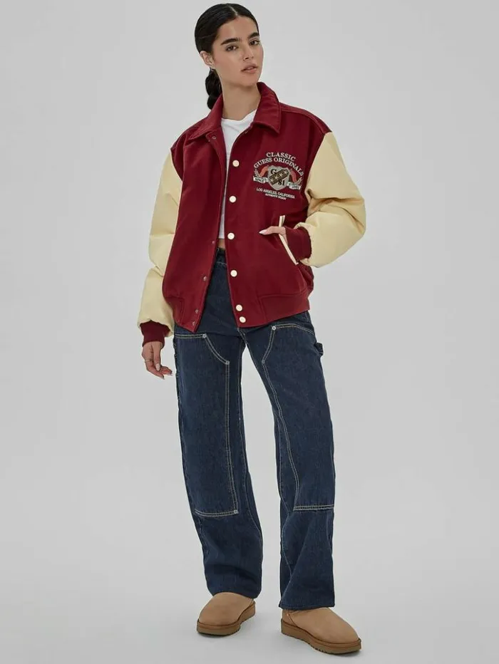 Men GUESS Jackets and Coats GUESS Originals Authentic Letterman Jacket Dark Jam Red Men GUESS Jackets and Coats GUESS Originals Authentic Letterman Jacket Dark Jam Red