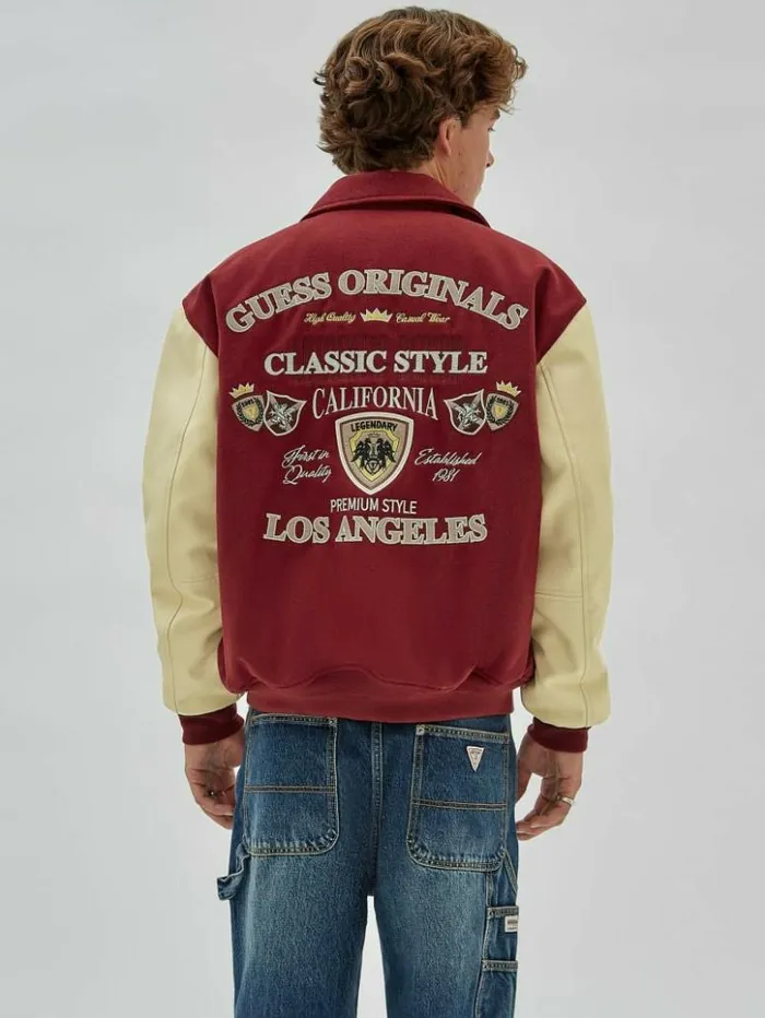 Men GUESS Jackets and Coats GUESS Originals Authentic Letterman Jacket Dark Jam Red Men GUESS Jackets and Coats GUESS Originals Authentic Letterman Jacket Dark Jam Red