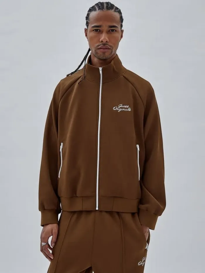 Men GUESS Jackets and Coats GUESS Originals Eco Tricot Track Jacket Brown Sand Men GUESS Jackets and Coats GUESS Originals Eco Tricot Track Jacket Brown Sand