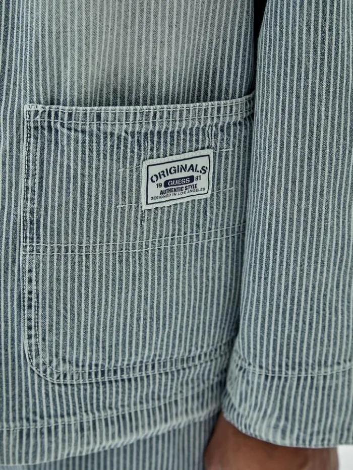 Men GUESS Jackets and Coats GUESS Originals Pinstripe Chore Jacket Indigo Yarn Dye Men GUESS Jackets and Coats GUESS Originals Pinstripe Chore Jacket Indigo Yarn Dye