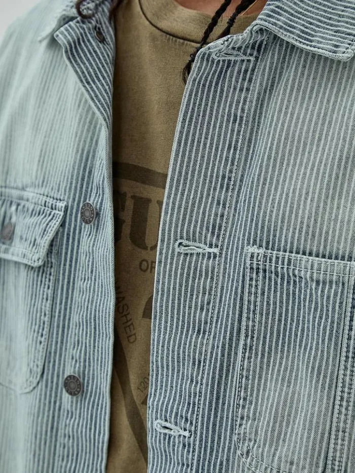 Men GUESS Jackets and Coats GUESS Originals Pinstripe Chore Jacket Indigo Yarn Dye Men GUESS Jackets and Coats GUESS Originals Pinstripe Chore Jacket Indigo Yarn Dye