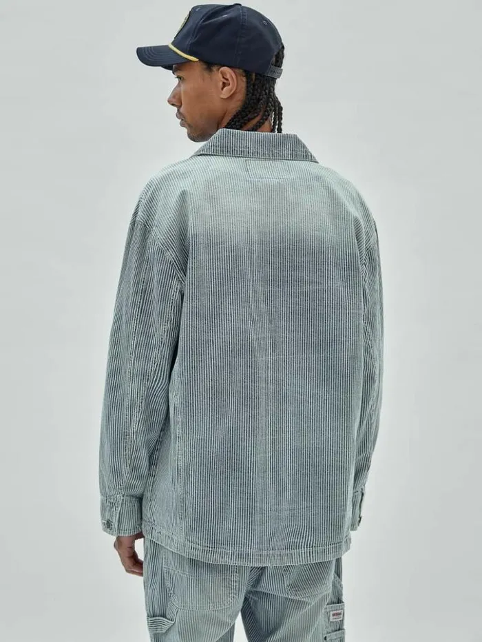 Men GUESS Jackets and Coats GUESS Originals Pinstripe Chore Jacket Indigo Yarn Dye Men GUESS Jackets and Coats GUESS Originals Pinstripe Chore Jacket Indigo Yarn Dye