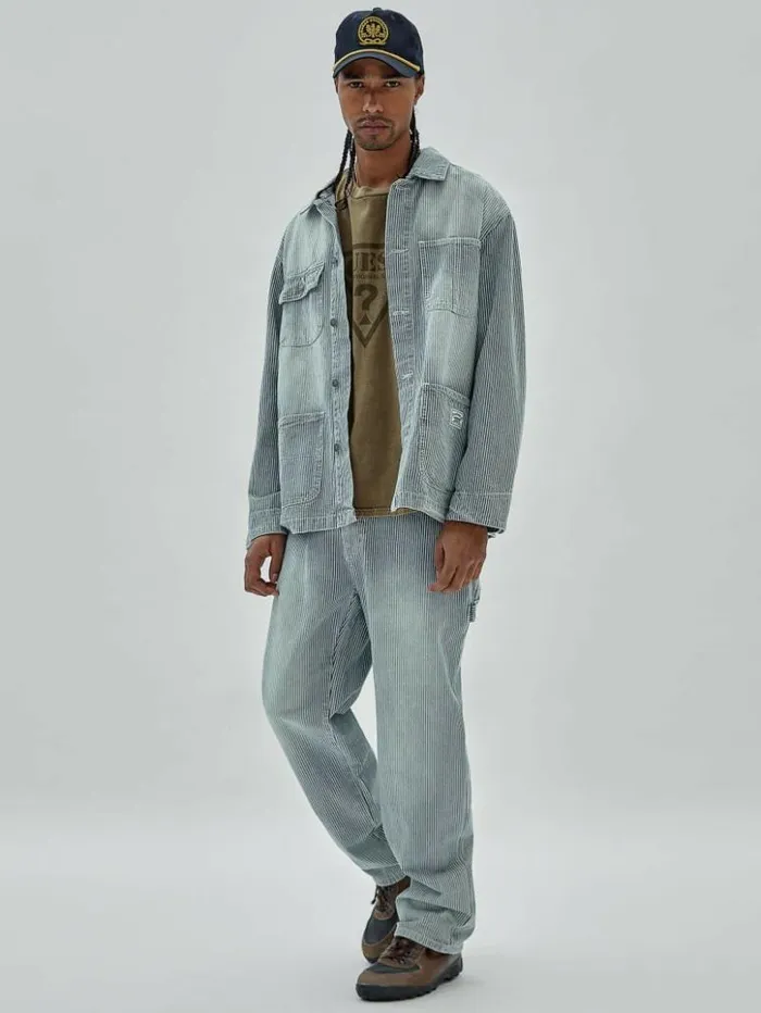 Men GUESS Jackets and Coats GUESS Originals Pinstripe Chore Jacket Indigo Yarn Dye Men GUESS Jackets and Coats GUESS Originals Pinstripe Chore Jacket Indigo Yarn Dye