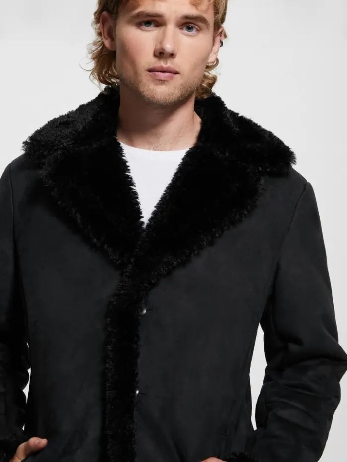 Men GUESS Jackets and Coats Ian FauxSuede Coat Jet Black Multi