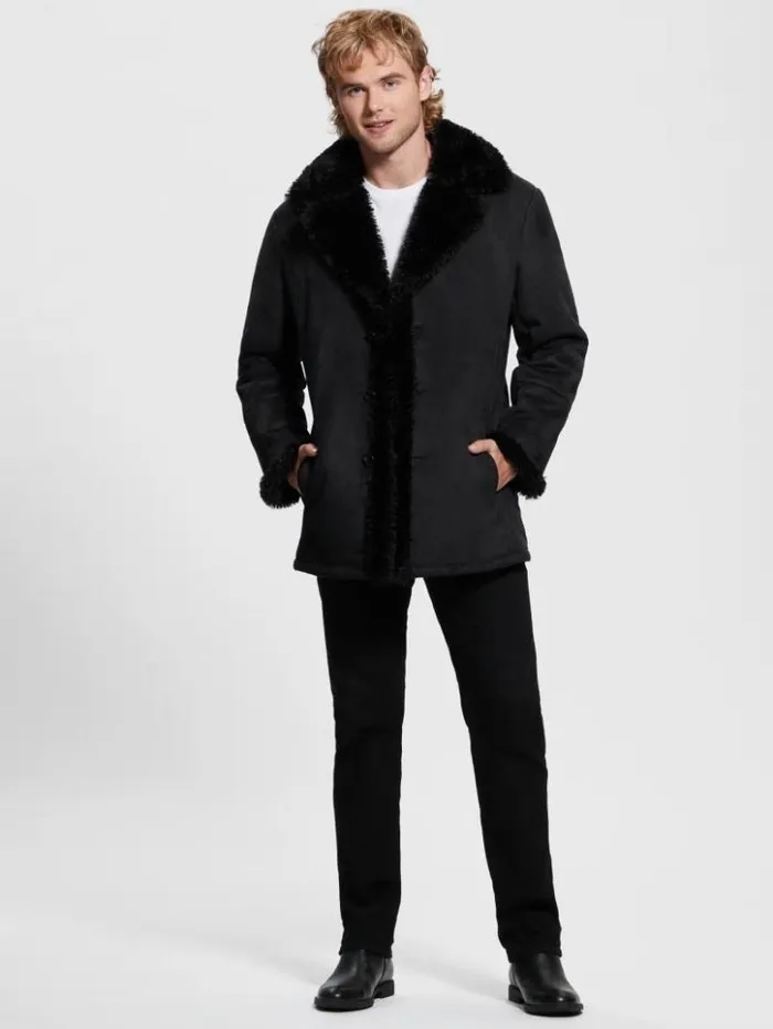 Men GUESS Jackets and Coats Ian FauxSuede Coat Jet Black Multi