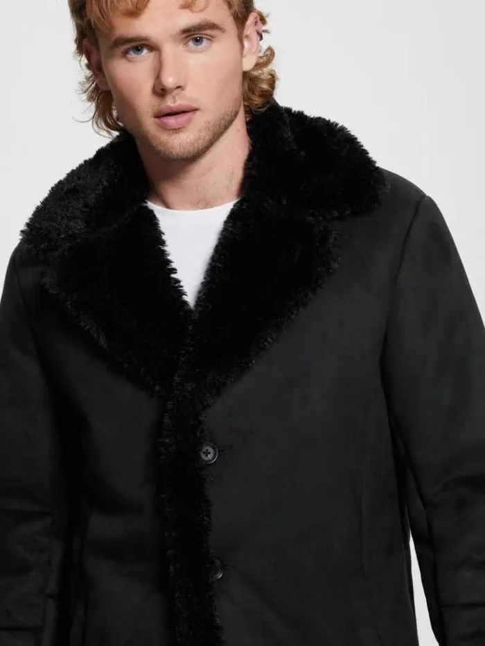 Men GUESS Jackets and Coats Ian FauxSuede Coat Jet Black Multi