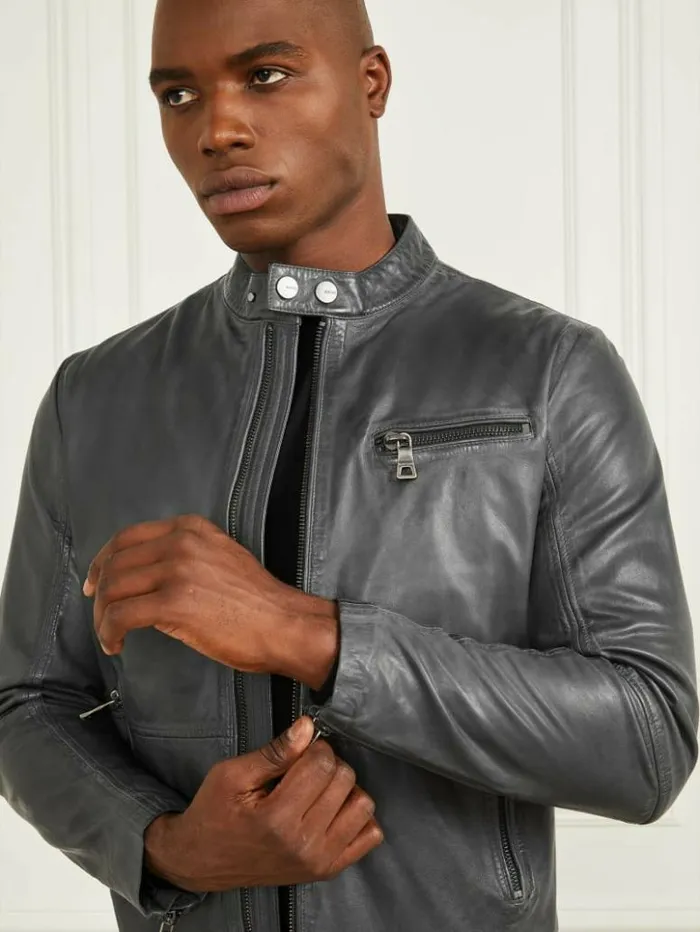 Men GUESS Jackets and Coats Leather Biker Jacket Black