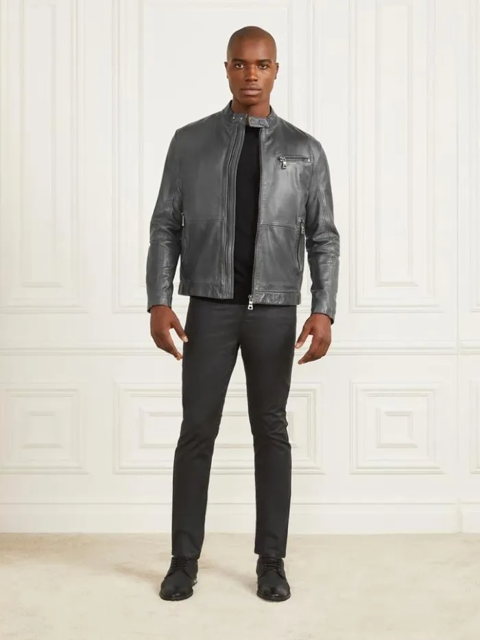 Men GUESS Jackets and Coats Leather Biker Jacket Black