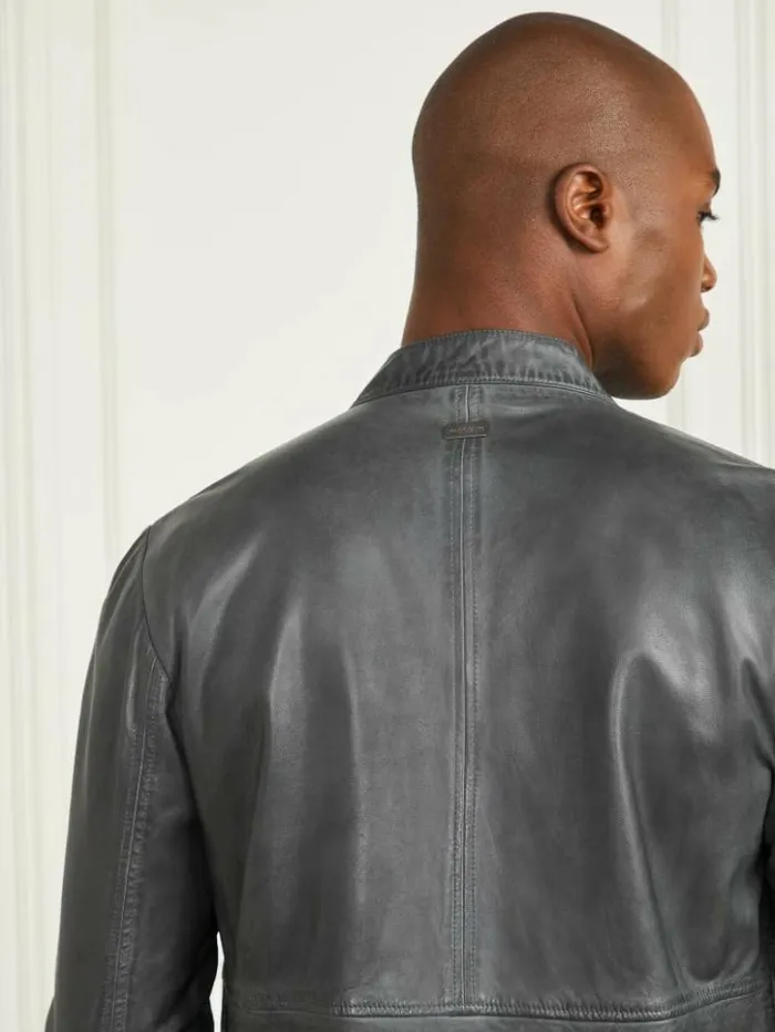 Men GUESS Jackets and Coats Leather Biker Jacket Black