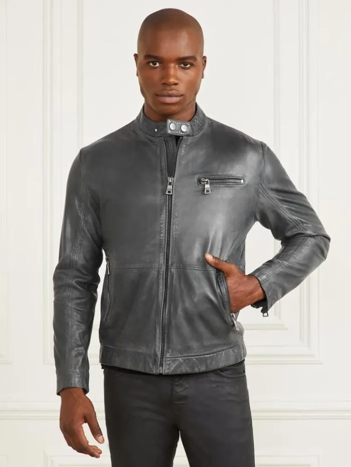 Men GUESS Jackets and Coats Leather Biker Jacket Black