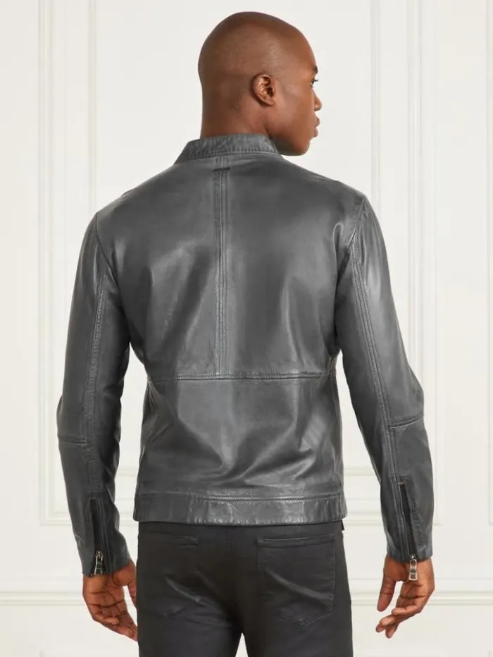Men GUESS Jackets and Coats Leather Biker Jacket Black