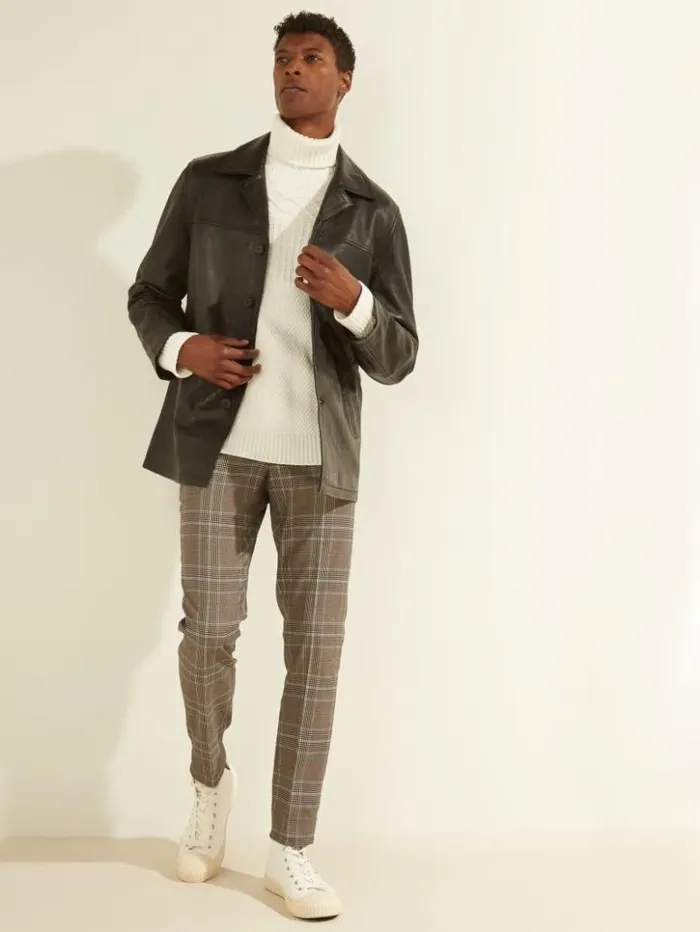 Men GUESS Jackets and Coats Leather Car Coat Black