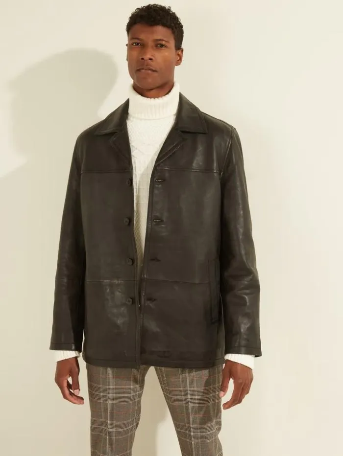Men GUESS Jackets and Coats Leather Car Coat Black