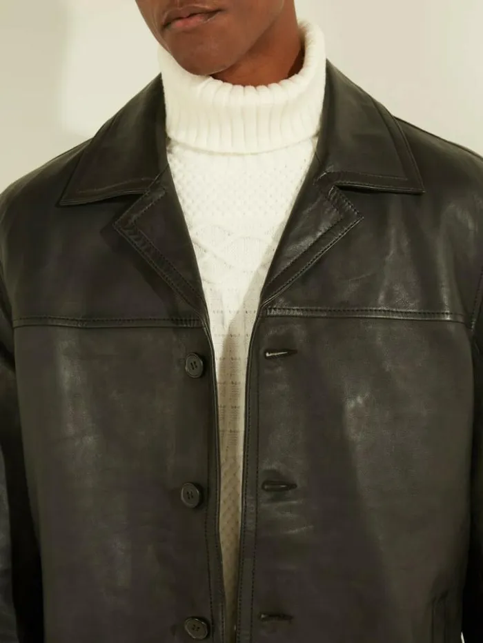Men GUESS Jackets and Coats Leather Car Coat Black