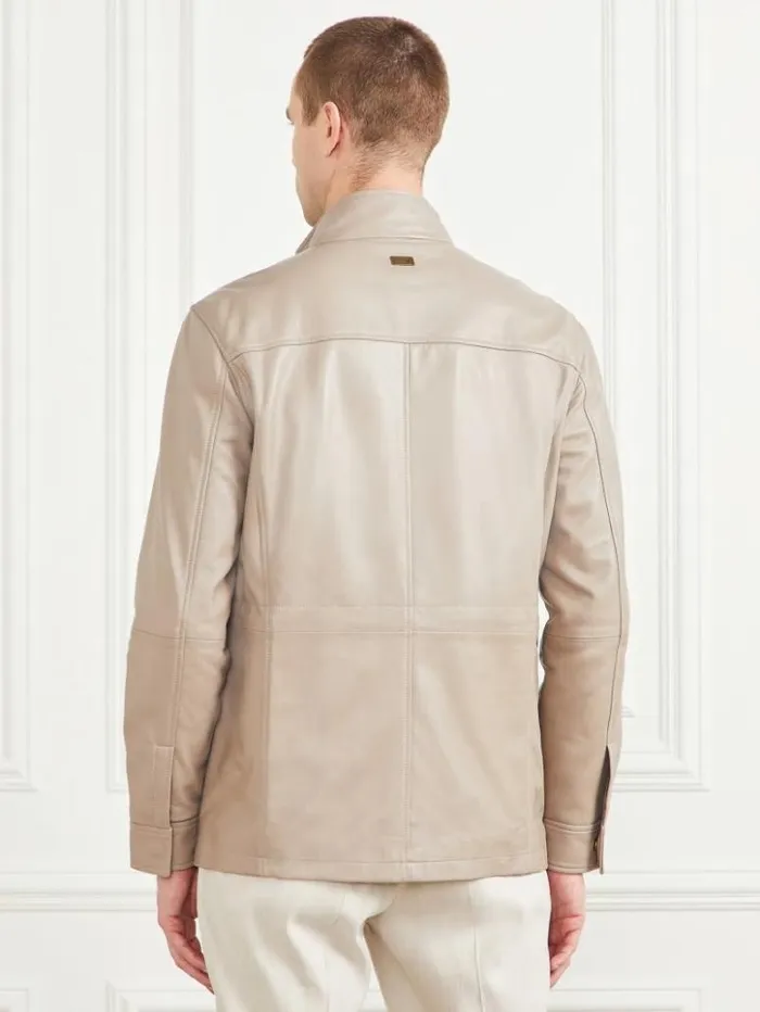 Men GUESS Jackets and Coats Leather Field Jacket Pasadena Stone