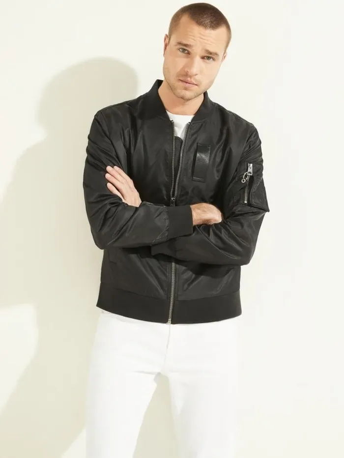 Men GUESS Jackets and Coats Nylon Flight Jacket Black