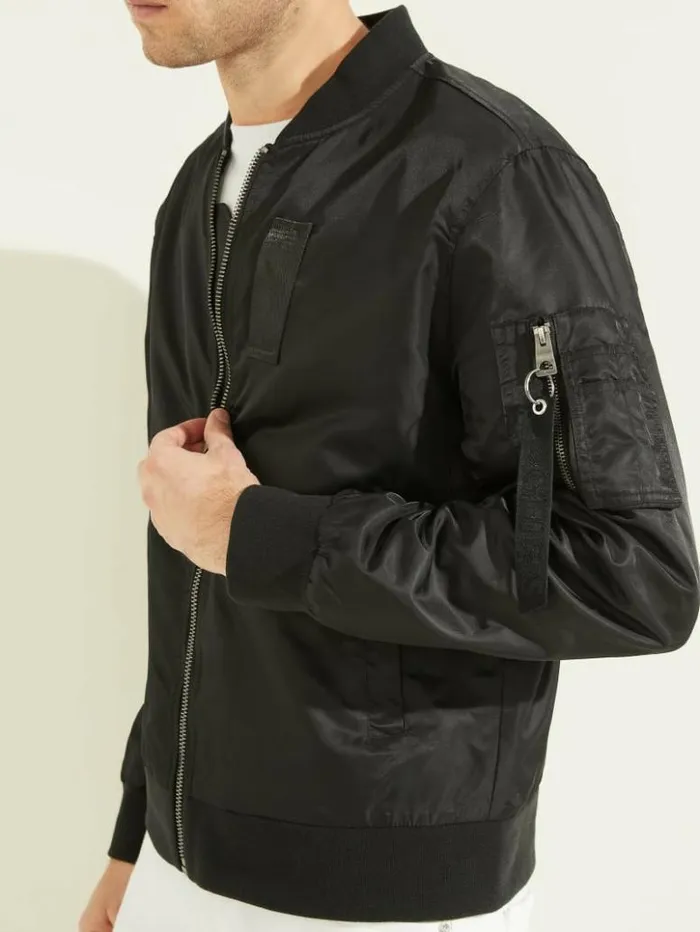 Men GUESS Jackets and Coats Nylon Flight Jacket Black