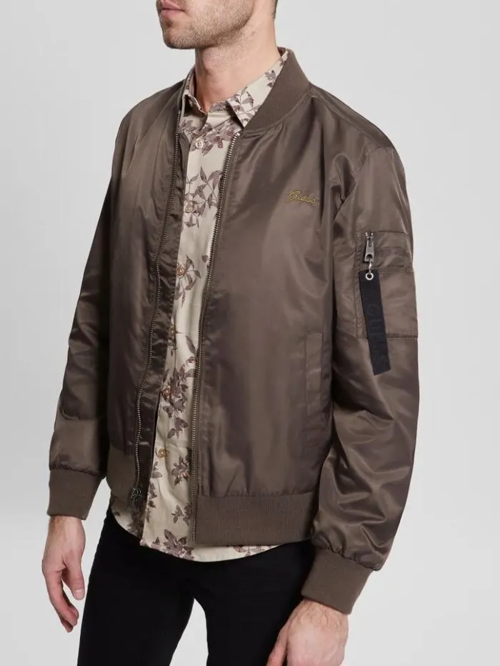 Men GUESS Jackets and Coats Nylon Flight Jacket Carob Chocolate