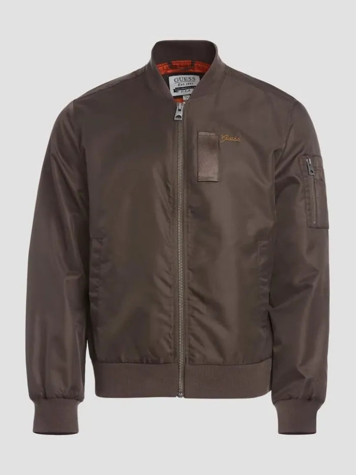 Men GUESS Jackets and Coats Nylon Flight Jacket Carob Chocolate