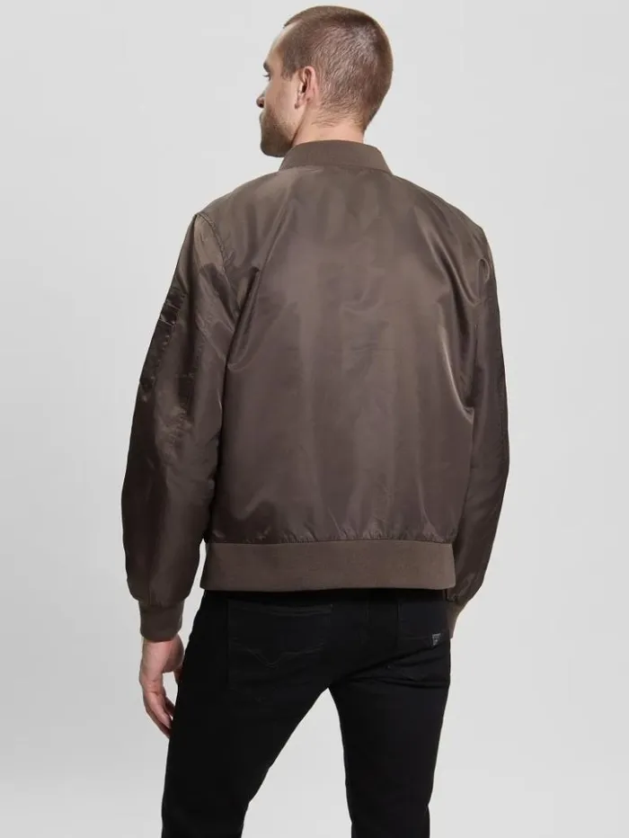 Men GUESS Jackets and Coats Nylon Flight Jacket Carob Chocolate