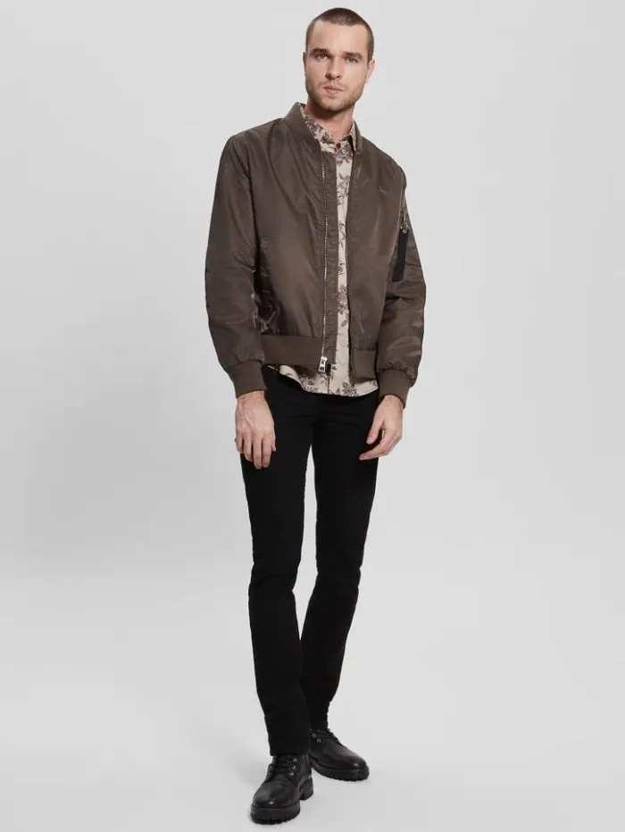 Men GUESS Jackets and Coats Nylon Flight Jacket Carob Chocolate