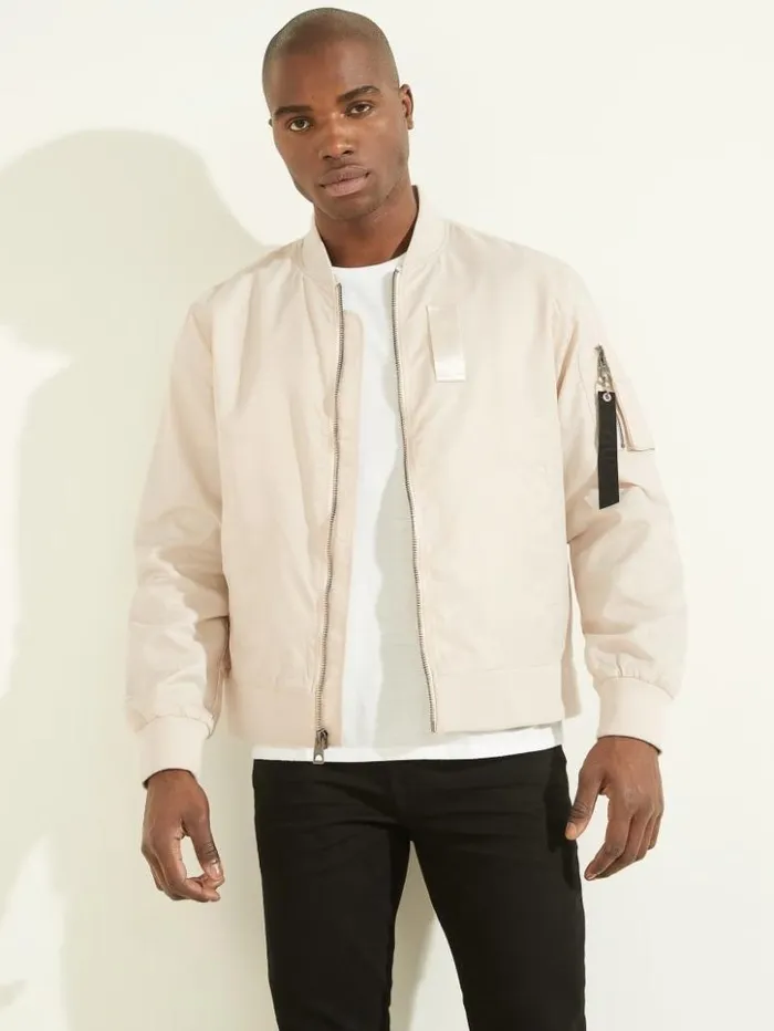 Men GUESS Jackets and Coats Nylon Flight Jacket Muted Stone