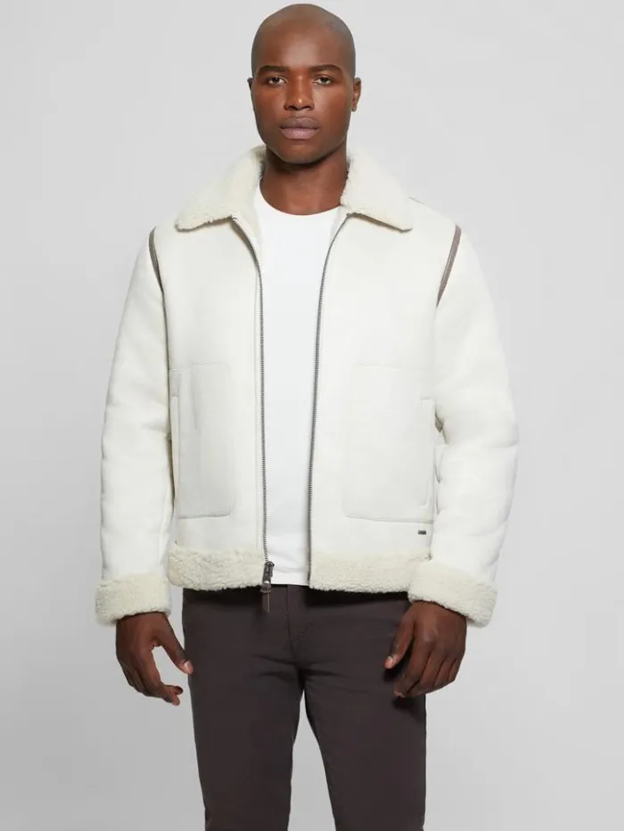 Men GUESS Jackets and Coats Redford Bonded Sherpa Jacket Muted Stone Multi