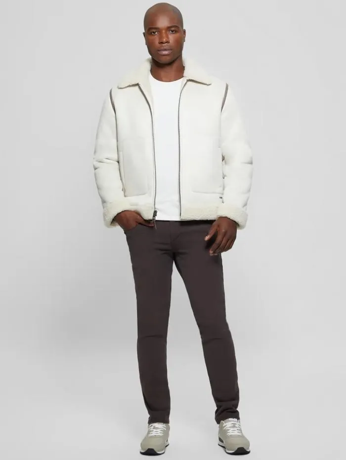 Men GUESS Jackets and Coats Redford Bonded Sherpa Jacket Muted Stone Multi