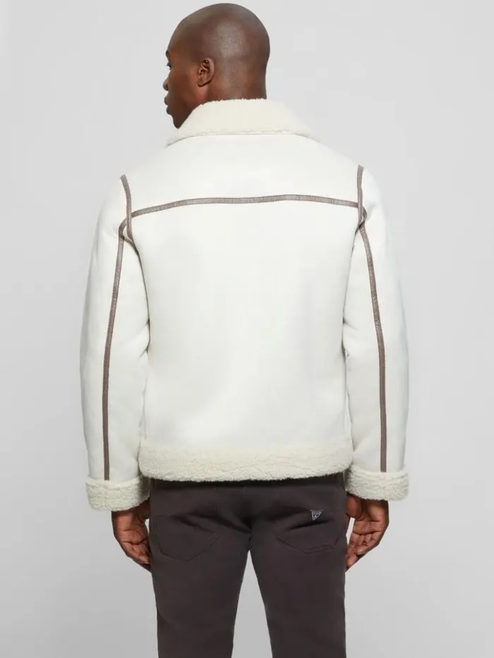 Men GUESS Jackets and Coats Redford Bonded Sherpa Jacket Muted Stone Multi