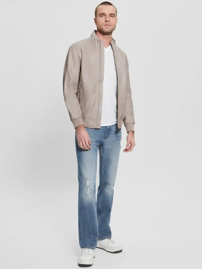 Men GUESS Jackets and Coats Soft Leather Jacket Pasadena Stone