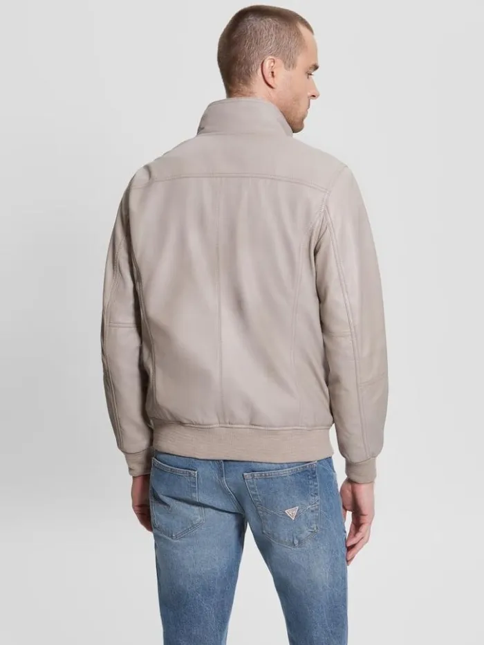 Men GUESS Jackets and Coats Soft Leather Jacket Pasadena Stone