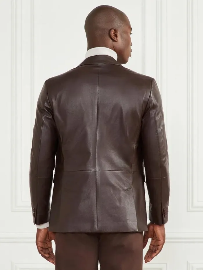 Men GUESS Jackets and Coats Steve Notched Leather Blazer Chocolate Brownie