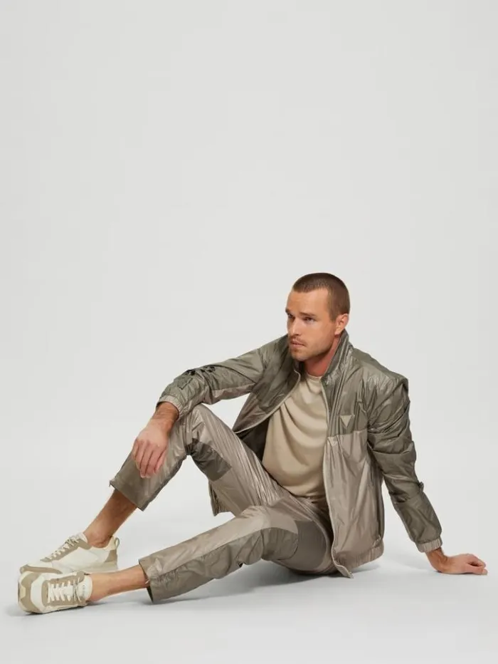 Men GUESS Jackets and Coats Wilfred FullZip Track Jacket Pasadena With Green Block Men GUESS Jackets and Coats Wilfred FullZip Track Jacket Pasadena With Green Block