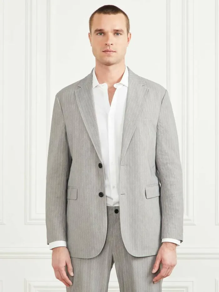 Men GUESS Jackets and Coats Wiston Performing Blazer Light Wool Grey Pinstripe Men GUESS Jackets and Coats Wiston Performing Blazer Light Wool Grey Pinstripe