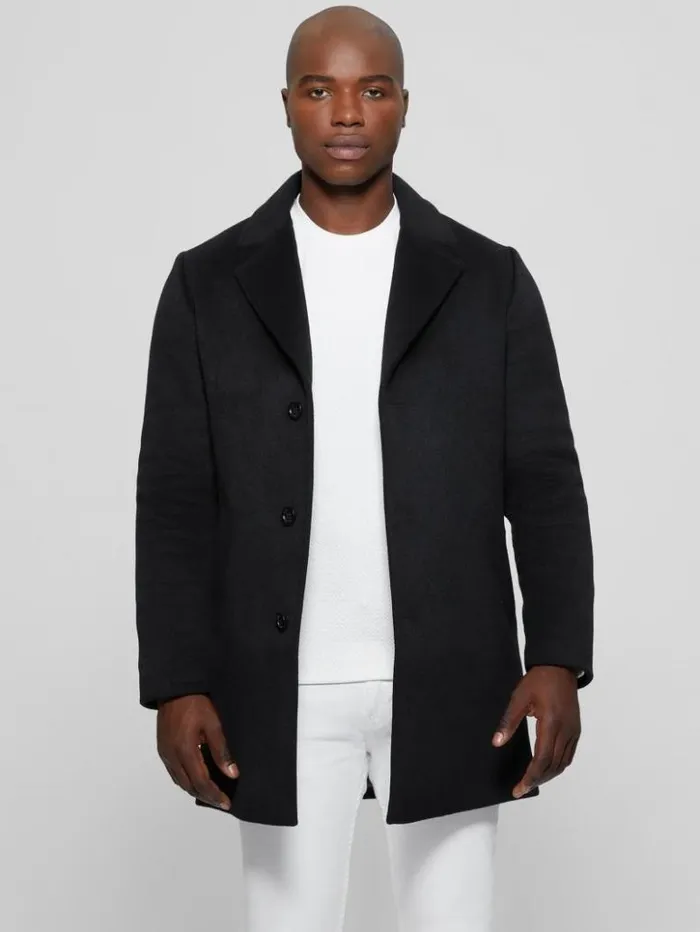 Men GUESS Jackets and Coats WoolBlend Coat Black