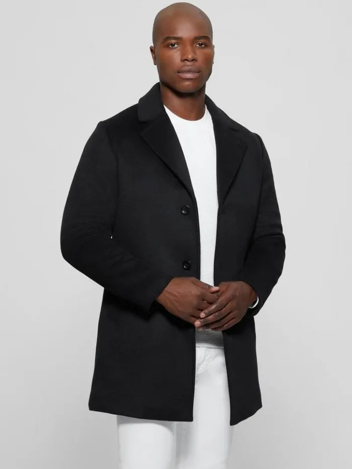 Men GUESS Jackets and Coats WoolBlend Coat Black